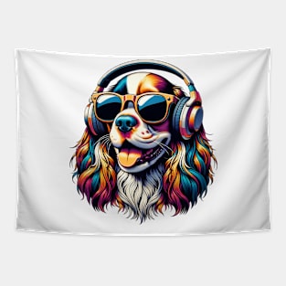 French Spaniel Smiling DJ with Dynamic Tunes Tapestry