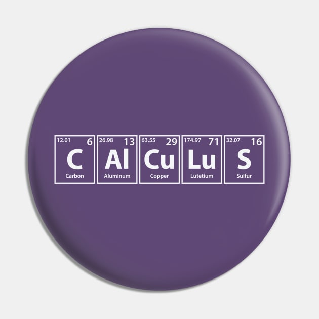 Calculus (C-Al-Cu-Lu-S) Periodic Elements Spelling Pin by cerebrands