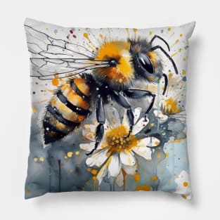 A bee collects honey on a flower. Pillow