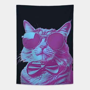 Cat wearing sunglasses and bow tie Tapestry