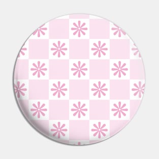 Retro Pink Checkered Floral Pattern Pin