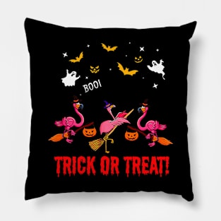 Trick Or Treat Flamingo Riding Broom Halloween Gift Pillow