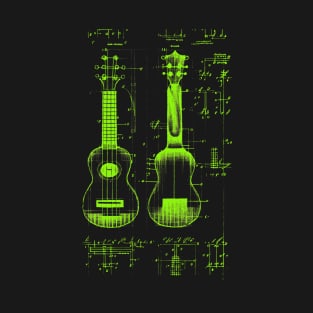 Neon Green Ukulele Da Vinci Blueprint T-Shirt