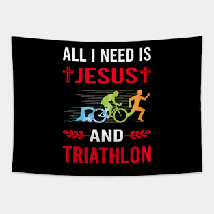 I Need Jesus And Triathlon Triathlete Tapestry