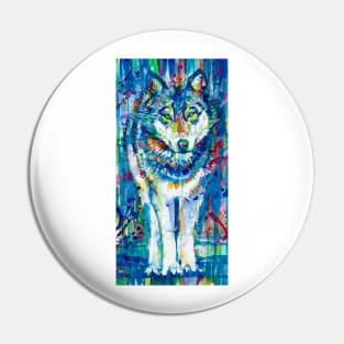 WOLF STANDING - watercolor portrait Pin