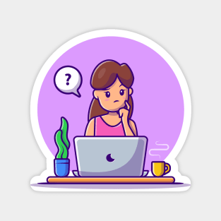 Confused Woman Working On Laptop Magnet