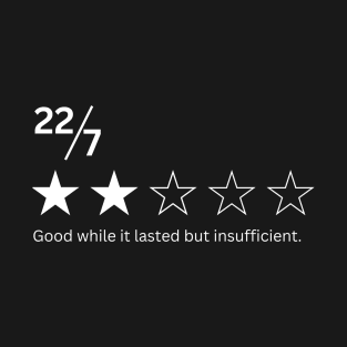 Review of 22/7 - Pi Approximation. Two stars. Insufficient T-Shirt