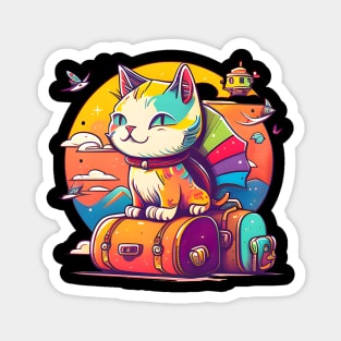 Colorful Cat Travel In The World - Funny Cats Magnet