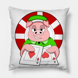 Pig at Poker with Cards Pillow