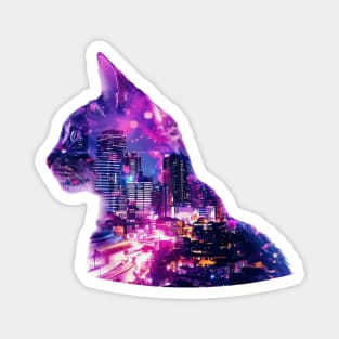 Cat and city double exposure effect Magnet