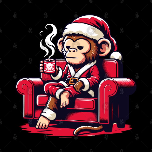 Monkey Drinking Coffee Christmas by Graceful Designs