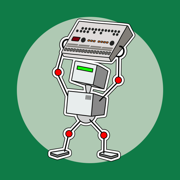 Robot Holding Drum Machine Green by Atomic Malibu