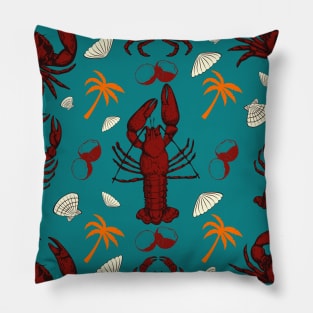 Lobsters, Crabs and Sea Shells Pattern, Relaxing Beachlife Pillow