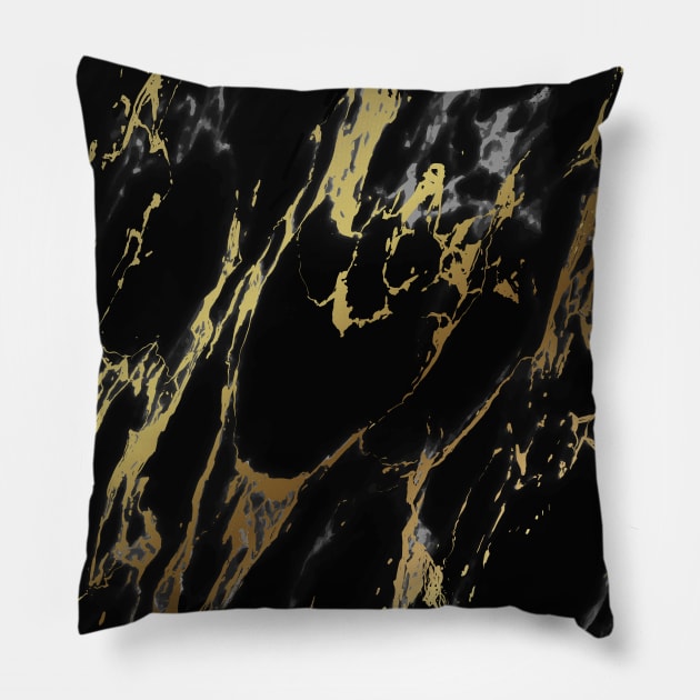 Black Marbling Effect Gold Design Pillow by Vibrant Vista