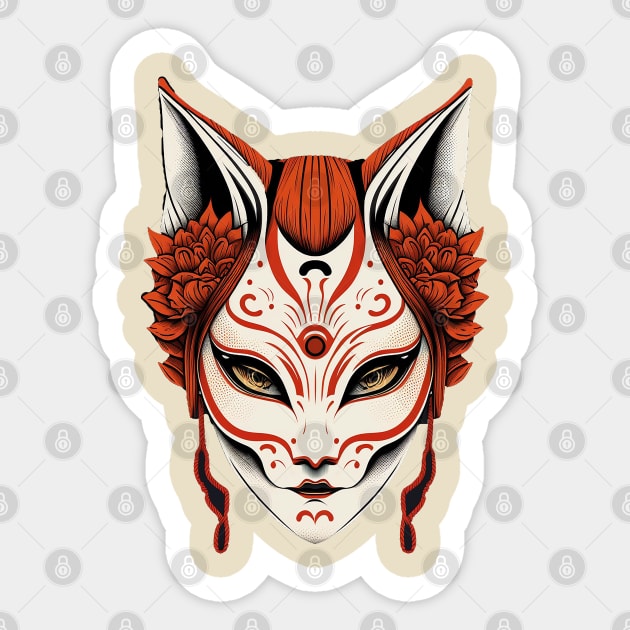 Traditional Japanese Art Kitsune Mask or Fox Japan - Kitsune Mask - Sticker