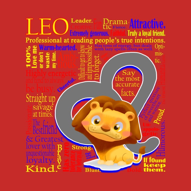 Leo Symbol Personality Traits cute Zodiac Sign T-Shirt by MaryDFairy and Friends