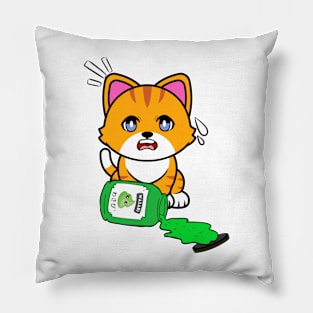 Cute Orange cat Spills a jar of wasabi sauce Pillow