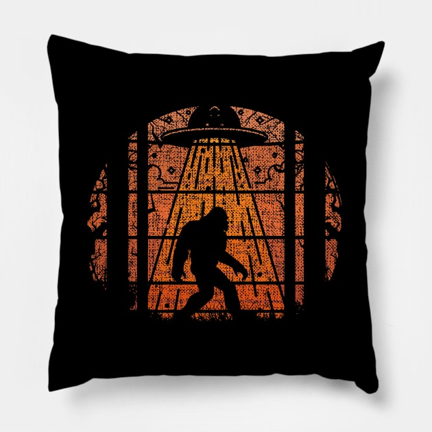 Retro Bigfoot Ufo Abduction Pillow by Tesszero