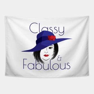 Classy and Fabulous | Lady wearing a blue hat with a red rose Tapestry