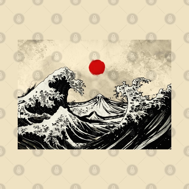 Hokusai waves sumi e style by MCAshe spiritual art 