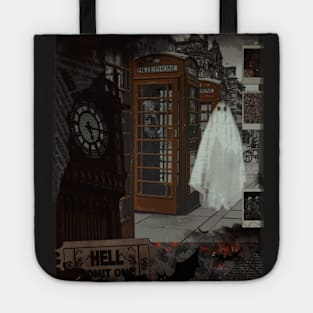 Halloween aesthetics pumpkin ghost spooky London Big Ben pumpkin Tote