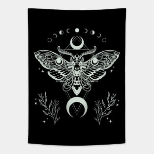 Luna Moth Skull Moon Phases Tapestry