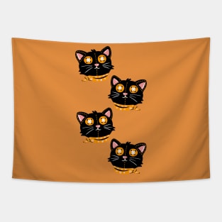 Black cat button eyes with orange scarf, Halloween pattern Tapestry