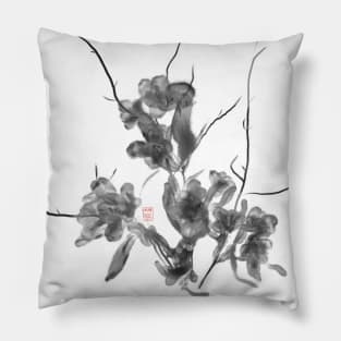 sumiE ink and watercolor lilies Pillow