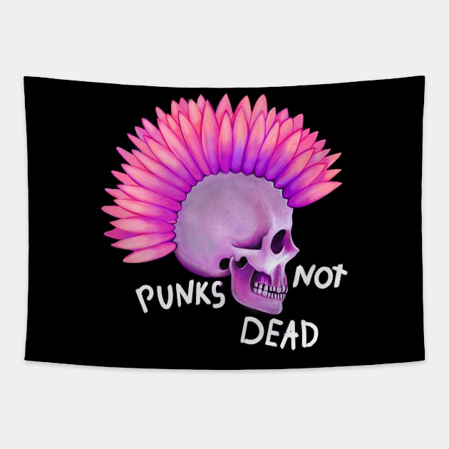 Punks not dead skull and violet flower Tapestry by Meakm