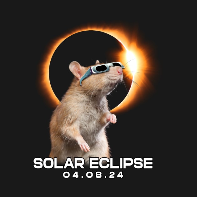 Twilight Rodent: Rat Enjoying the Eclipse Spectacle T-Shirt Design by ArtByJenX