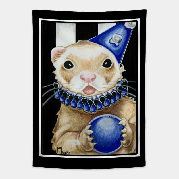 Blue Jester Ferret - White Outlined Version Tapestry by Nat Ewert Art