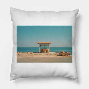 Minimalist bus stop by the sea – Landscape Photography Pillow