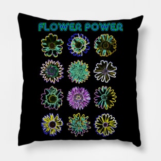 Flower Power Neon Psychedelic Flowers Pillow