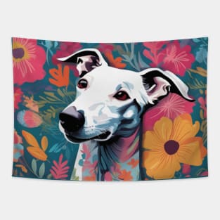 Garden Grey, Colorful Greyhound with Flowers Tapestry