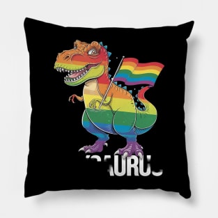 Gaysaurus TRex Pride Month LGBTQ Dino Rainbow Dinosaur Pillow