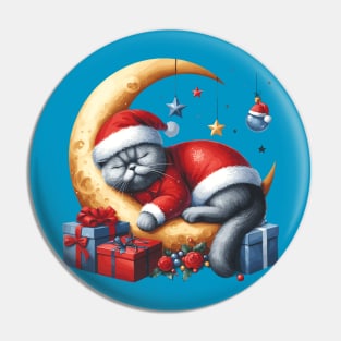 British Shorthair Cat On The Moon Christmas Pin