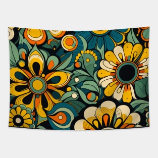 Colorful Retro Flowers Pattern Tapestry