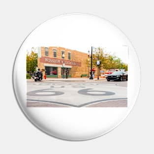 Route 66 sign on road in Winslow Arizona Pin