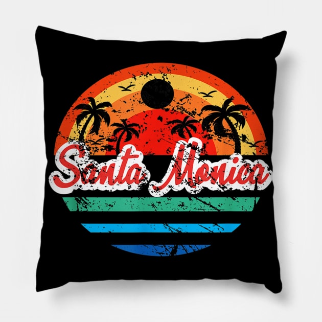 Santa Monica Vintage Beach Sunset California Pillow by Christyn Evans