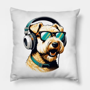 Soft Coated Wheaten Terrier Smiling DJ with Headphones and Sunglasses Pillow