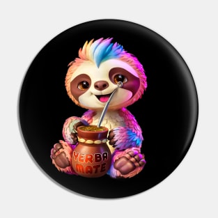 Cute Sloth: Kawaii Girl Yerba Mate Tea Lover with Food Lover Bombilla Pin