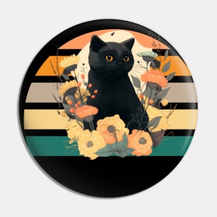 Black cat with flowers Pin