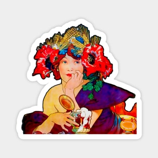 Spring girl with flowers in her hair in art nouveau Magnet