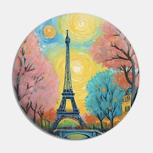 Parisian Nightscape: Van Gogh's Eiffel Reverie Pin