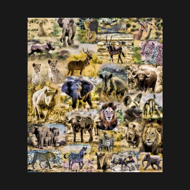 African Wildlife Collage in Impressionist Style Artwork by scotch