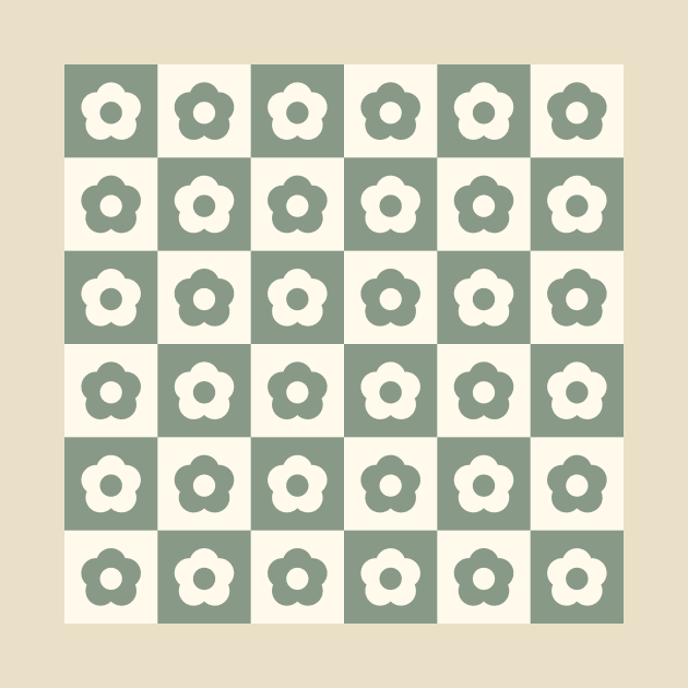 Sage Green Vintage Flower Checkers by Carolina Díaz