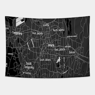 Jakarta black map Tapestry