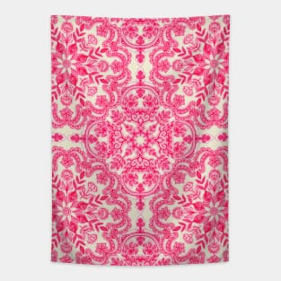 Hot Pink & Soft Cream Folk Art Pattern Tapestry