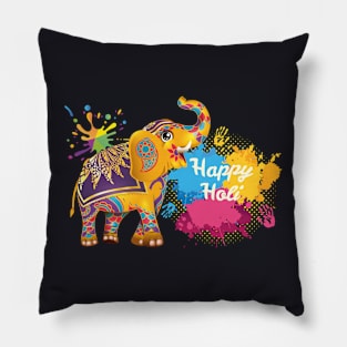 Funny Festival Colorful Elephant Color India, Happy Holi Pillow