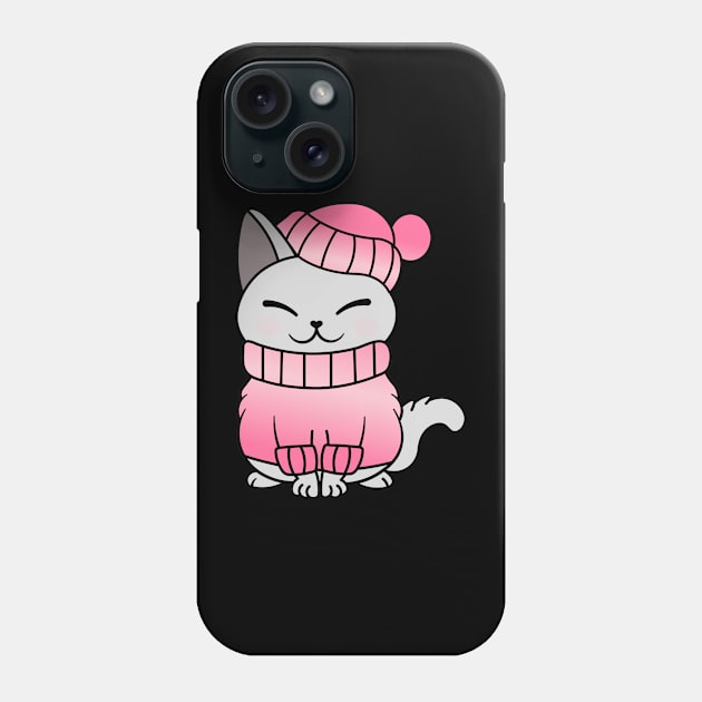 Cute Cozy Colorful Snow Winter Cat Kitty Phone Case by Cute Cat Designs